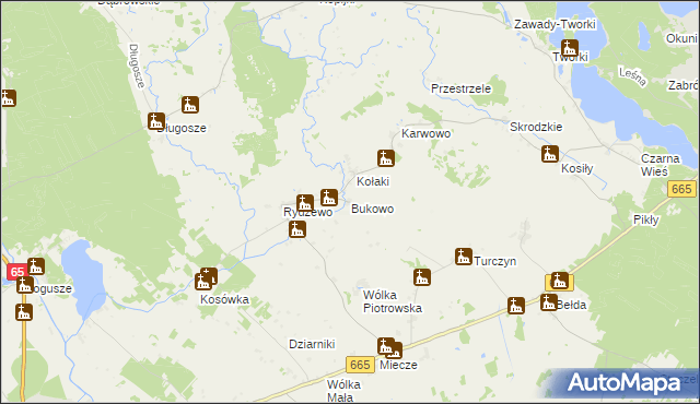 mapa Bukowo gmina Rajgród, Bukowo gmina Rajgród na mapie Targeo