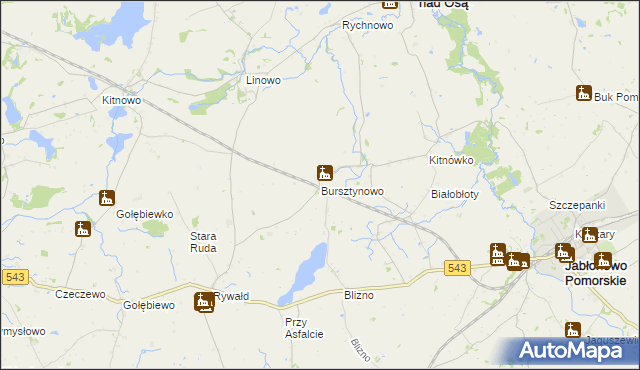 mapa Bursztynowo gmina Świecie nad Osą, Bursztynowo gmina Świecie nad Osą na mapie Targeo