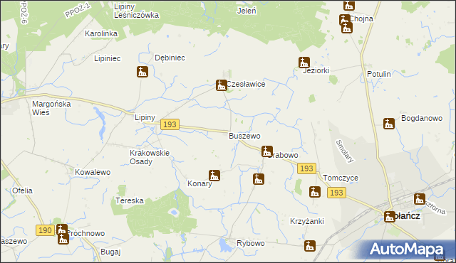 mapa Buszewo gmina Gołańcz, Buszewo gmina Gołańcz na mapie Targeo