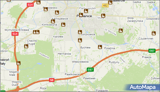 mapa Bychlew, Bychlew na mapie Targeo