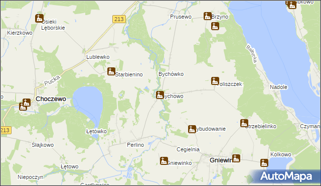 mapa Bychowo gmina Gniewino, Bychowo gmina Gniewino na mapie Targeo