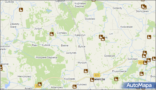 mapa Bylice gmina Świercze, Bylice gmina Świercze na mapie Targeo