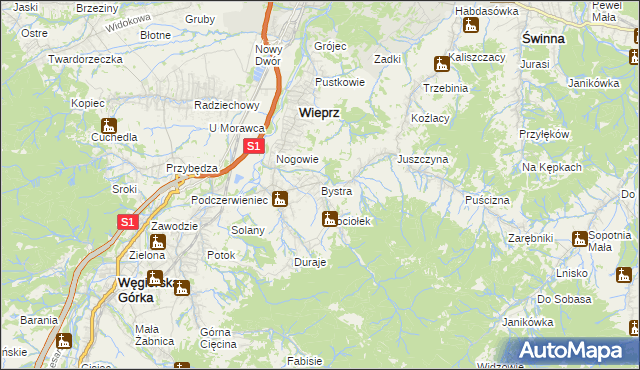 mapa Bystra gmina Radziechowy-Wieprz, Bystra gmina Radziechowy-Wieprz na mapie Targeo