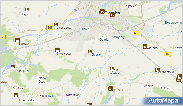 mapa Bystre gmina Oleśnica, Bystre gmina Oleśnica na mapie Targeo