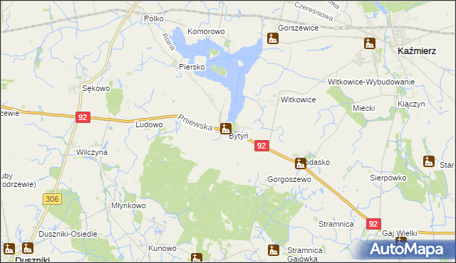 mapa Bytyń gmina Kaźmierz, Bytyń gmina Kaźmierz na mapie Targeo