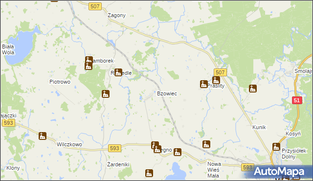 mapa Bzowiec gmina Dobre Miasto, Bzowiec gmina Dobre Miasto na mapie Targeo