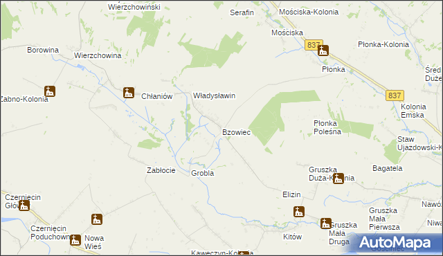 mapa Bzowiec gmina Rudnik, Bzowiec gmina Rudnik na mapie Targeo