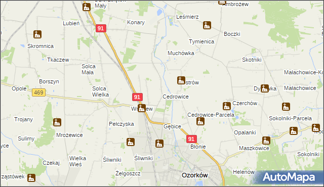 mapa Cedrowice, Cedrowice na mapie Targeo