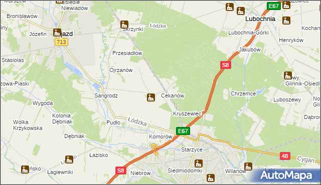 mapa Cekanów gmina Tomaszów Mazowiecki, Cekanów gmina Tomaszów Mazowiecki na mapie Targeo