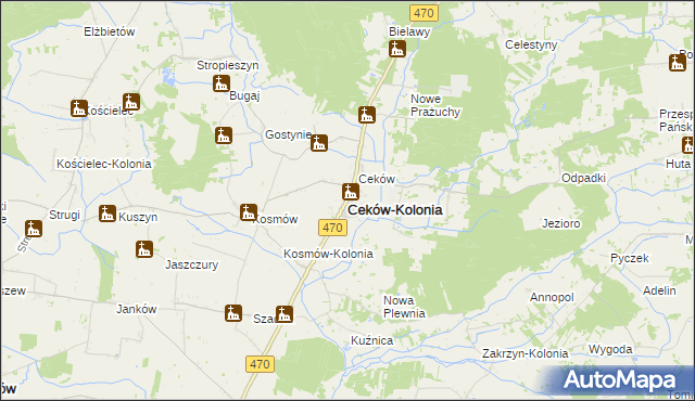 mapa Ceków-Kolonia, Ceków-Kolonia na mapie Targeo
