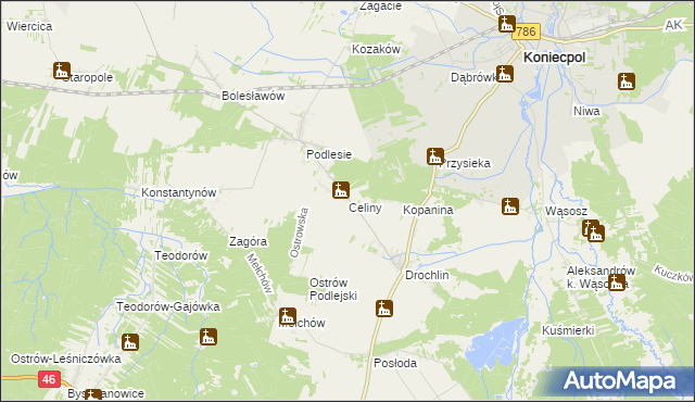 mapa Celiny gmina Lelów, Celiny gmina Lelów na mapie Targeo