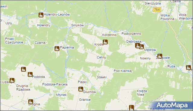 mapa Celiny gmina Raków, Celiny gmina Raków na mapie Targeo