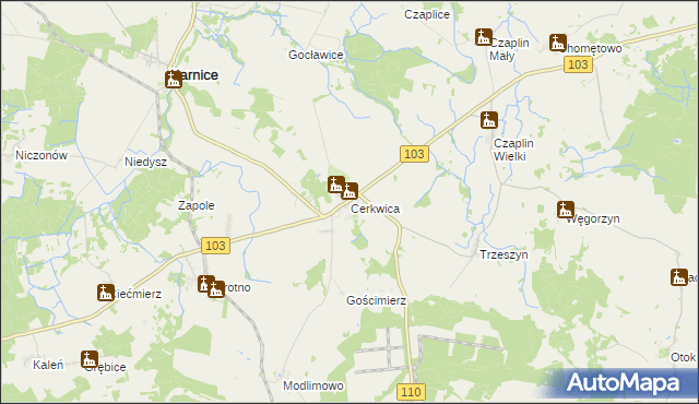 mapa Cerkwica, Cerkwica na mapie Targeo