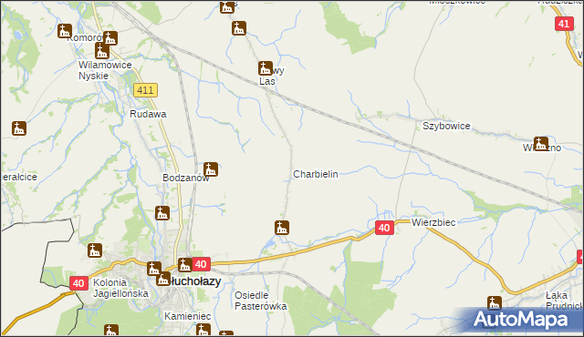 mapa Charbielin gmina Głuchołazy, Charbielin gmina Głuchołazy na mapie Targeo