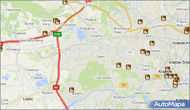 mapa Chełm gmina Kraków, Chełm gmina Kraków na mapie Targeo
