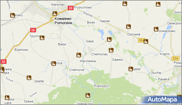 mapa Chełmoniec, Chełmoniec na mapie Targeo
