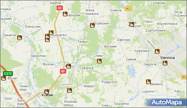 mapa Chełst gmina Siennica, Chełst gmina Siennica na mapie Targeo