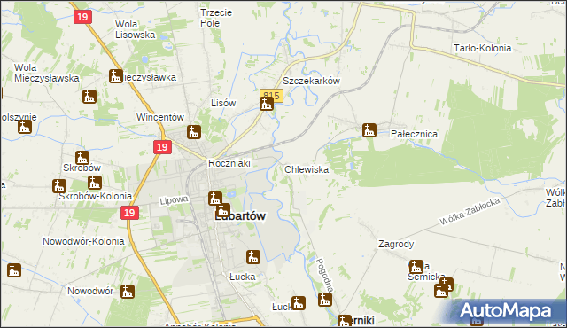 mapa Chlewiska gmina Lubartów, Chlewiska gmina Lubartów na mapie Targeo