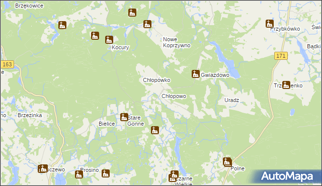 mapa Chłopowo gmina Barwice, Chłopowo gmina Barwice na mapie Targeo