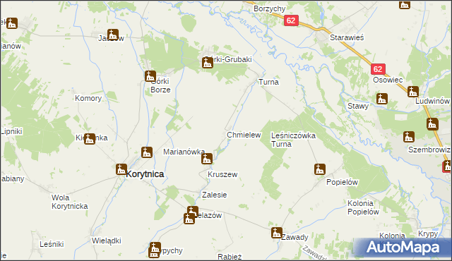 mapa Chmielew gmina Korytnica, Chmielew gmina Korytnica na mapie Targeo