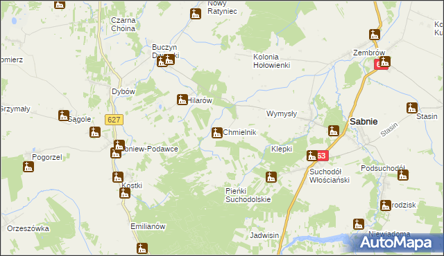 mapa Chmielnik gmina Sabnie, Chmielnik gmina Sabnie na mapie Targeo