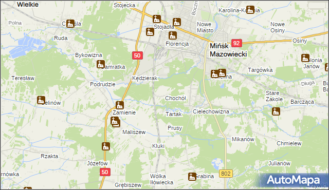 mapa Chochół gmina Mińsk Mazowiecki, Chochół gmina Mińsk Mazowiecki na mapie Targeo