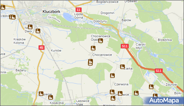 mapa Chocianowice gmina Lasowice Wielkie, Chocianowice gmina Lasowice Wielkie na mapie Targeo