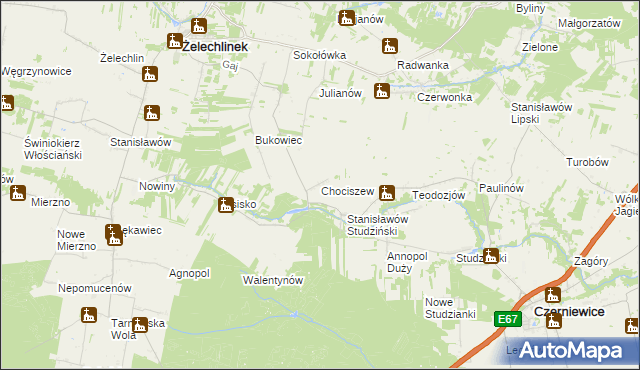 mapa Chociszew gmina Żelechlinek, Chociszew gmina Żelechlinek na mapie Targeo