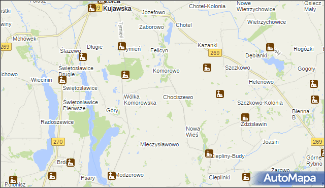 mapa Chociszewo gmina Izbica Kujawska, Chociszewo gmina Izbica Kujawska na mapie Targeo