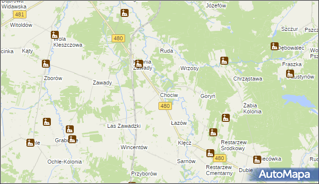mapa Chociw gmina Widawa, Chociw gmina Widawa na mapie Targeo