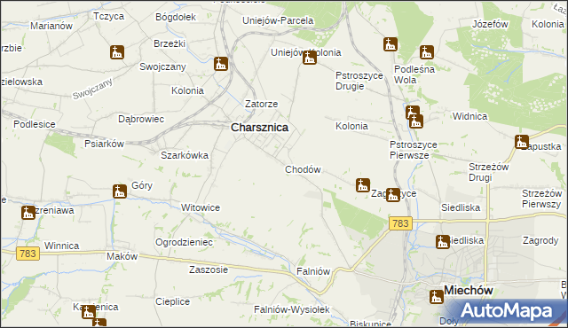 mapa Chodów gmina Charsznica, Chodów gmina Charsznica na mapie Targeo