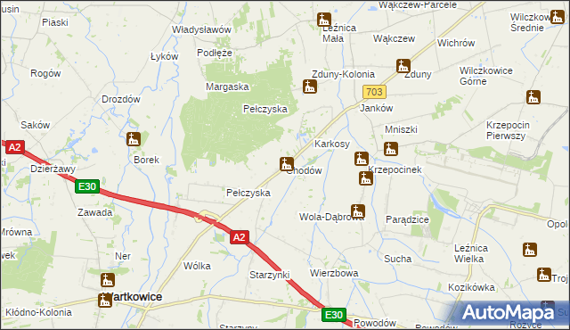 mapa Chodów gmina Wartkowice, Chodów gmina Wartkowice na mapie Targeo