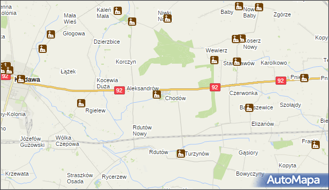 mapa Chodów powiat kolski, Chodów powiat kolski na mapie Targeo