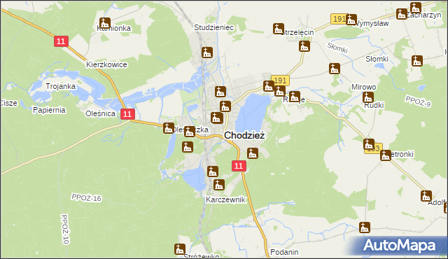 mapa Chodzież, Chodzież na mapie Targeo