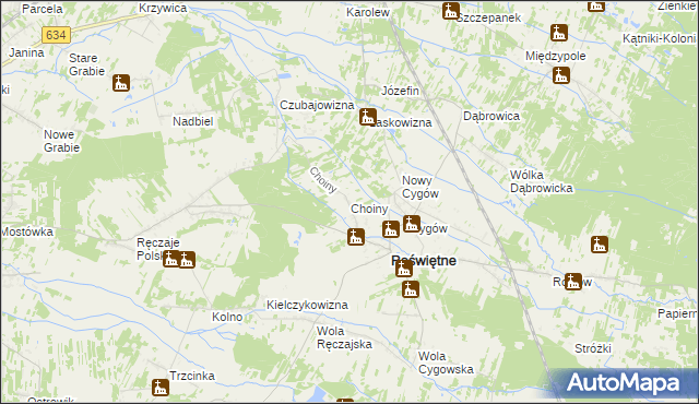 mapa Choiny gmina Poświętne, Choiny gmina Poświętne na mapie Targeo