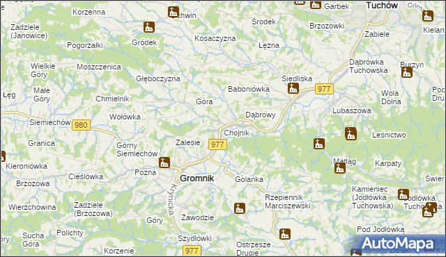 mapa Chojnik gmina Gromnik, Chojnik gmina Gromnik na mapie Targeo