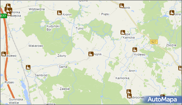 mapa Chojnik gmina Morąg, Chojnik gmina Morąg na mapie Targeo