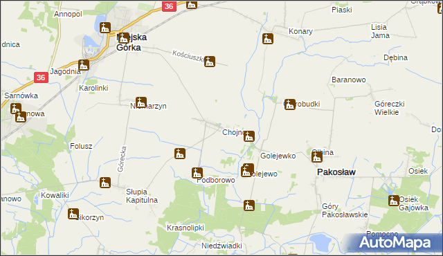 mapa Chojno gmina Pakosław, Chojno gmina Pakosław na mapie Targeo