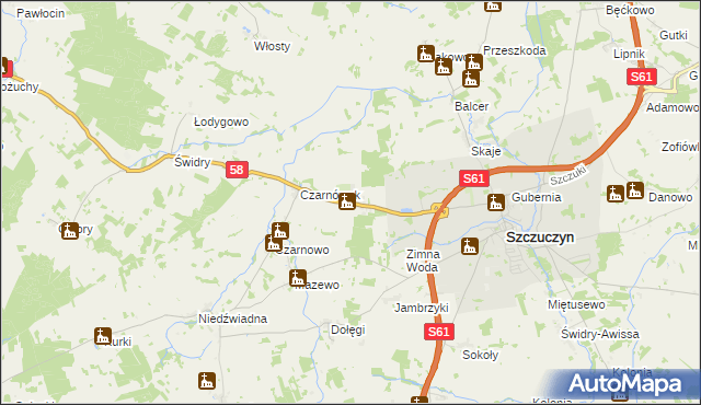 mapa Chojnowo gmina Szczuczyn, Chojnowo gmina Szczuczyn na mapie Targeo