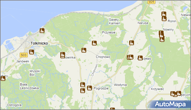 mapa Chojnowo gmina Tolkmicko, Chojnowo gmina Tolkmicko na mapie Targeo