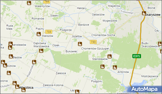 mapa Chomentów-Szczygieł, Chomentów-Szczygieł na mapie Targeo