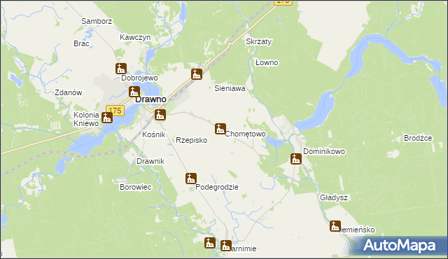 mapa Chomętowo gmina Drawno, Chomętowo gmina Drawno na mapie Targeo
