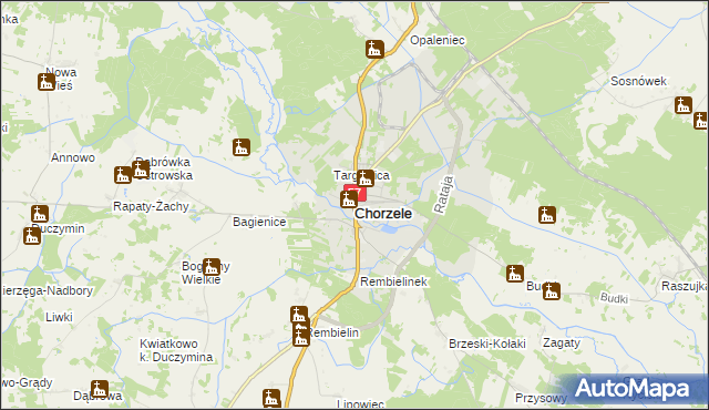 mapa Chorzele powiat przasnyski, Chorzele powiat przasnyski na mapie Targeo