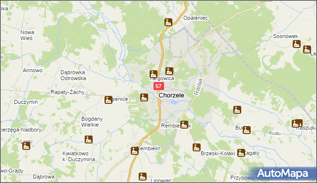 mapa Chorzele powiat przasnyski, Chorzele powiat przasnyski na mapie Targeo