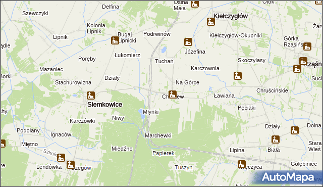mapa Chorzew gmina Kiełczygłów, Chorzew gmina Kiełczygłów na mapie Targeo