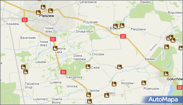 mapa Chorzew gmina Pleszew, Chorzew gmina Pleszew na mapie Targeo