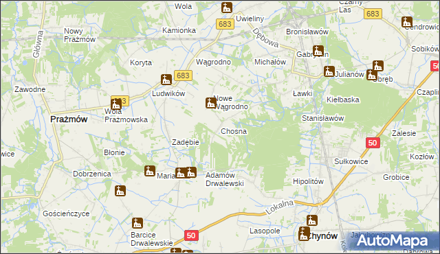 mapa Chosna, Chosna na mapie Targeo