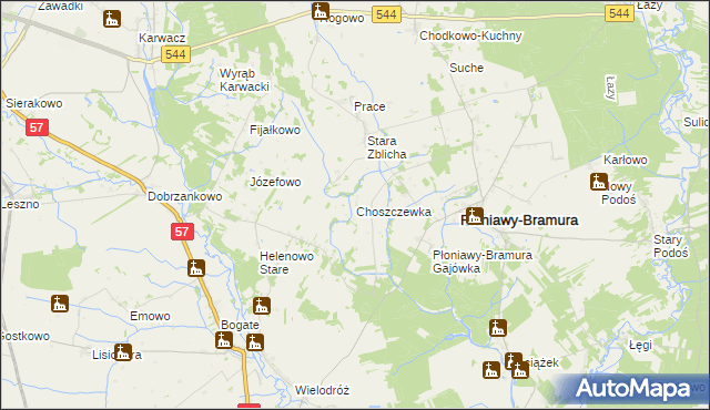 mapa Choszczewka gmina Płoniawy-Bramura, Choszczewka gmina Płoniawy-Bramura na mapie Targeo