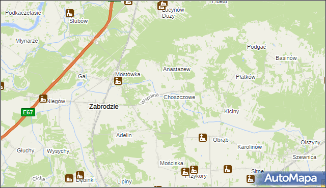 mapa Choszczowe gmina Zabrodzie, Choszczowe gmina Zabrodzie na mapie Targeo