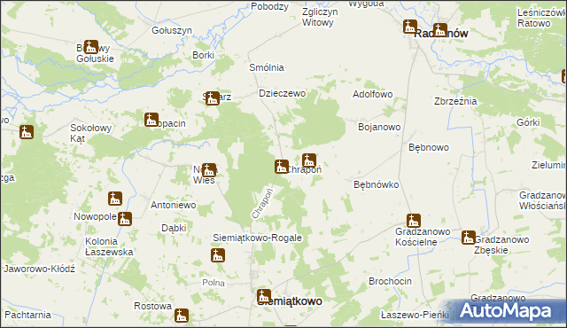 mapa Chrapoń gmina Siemiątkowo, Chrapoń gmina Siemiątkowo na mapie Targeo